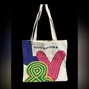 Louis Vuitton White and Pink Artistic Tote Bag